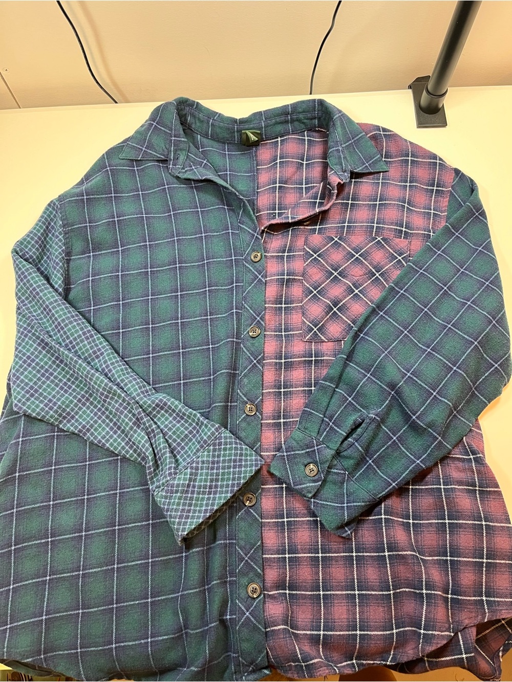 Wild Fable Patchwork Plaid Flannel Shirt Green Purple Size M